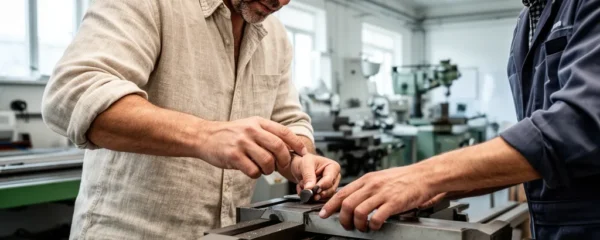 Adulte en formation professionnelle alternance apprenant geste technique avec formateur