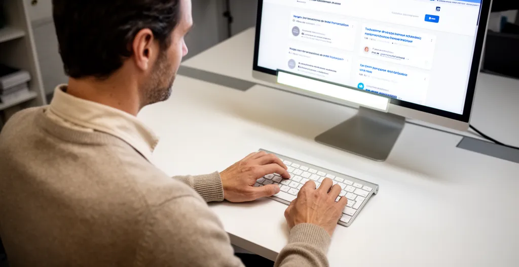 Salarié consultant son compte personnel de formation CPF sur ordinateur