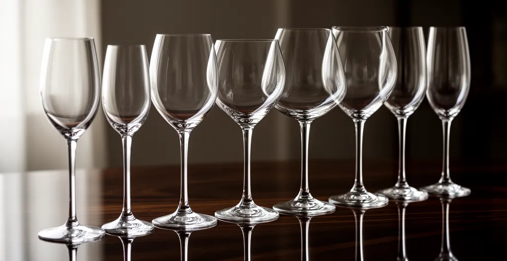 Alignement de verres de dégustation en cristallin sur table